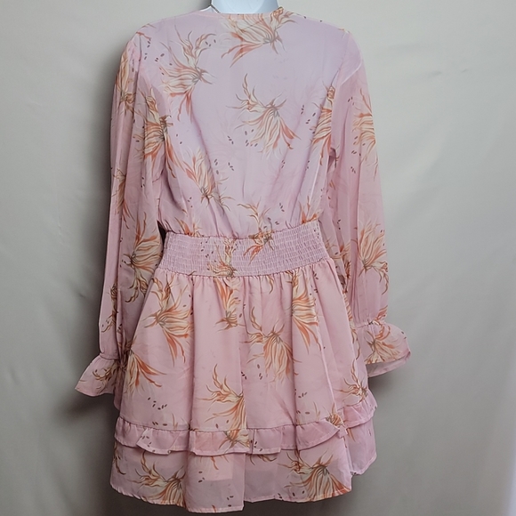 Women V Neck Chiffon  Print Dress Self tie Knot Front Ruffles Leopord  Dress - Picture 6 of 7